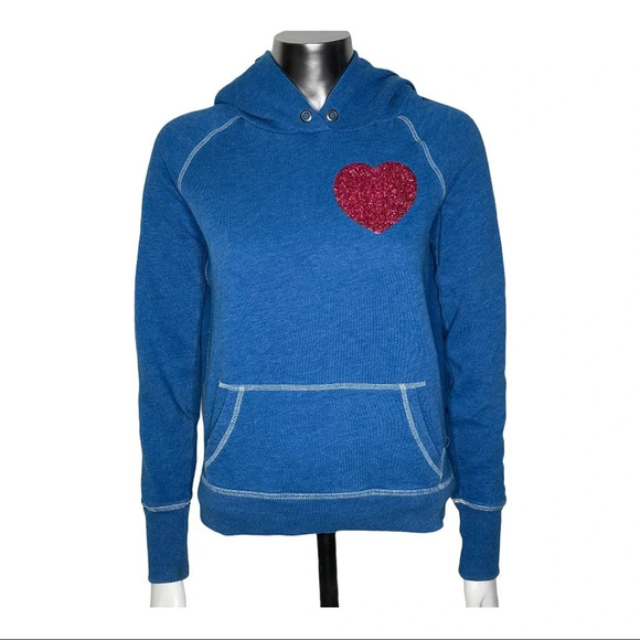 🛍️3/$40 PINK Victoria’s Secret Glitter Hoodie  Turquoise Size XS - Picture 3 of 7